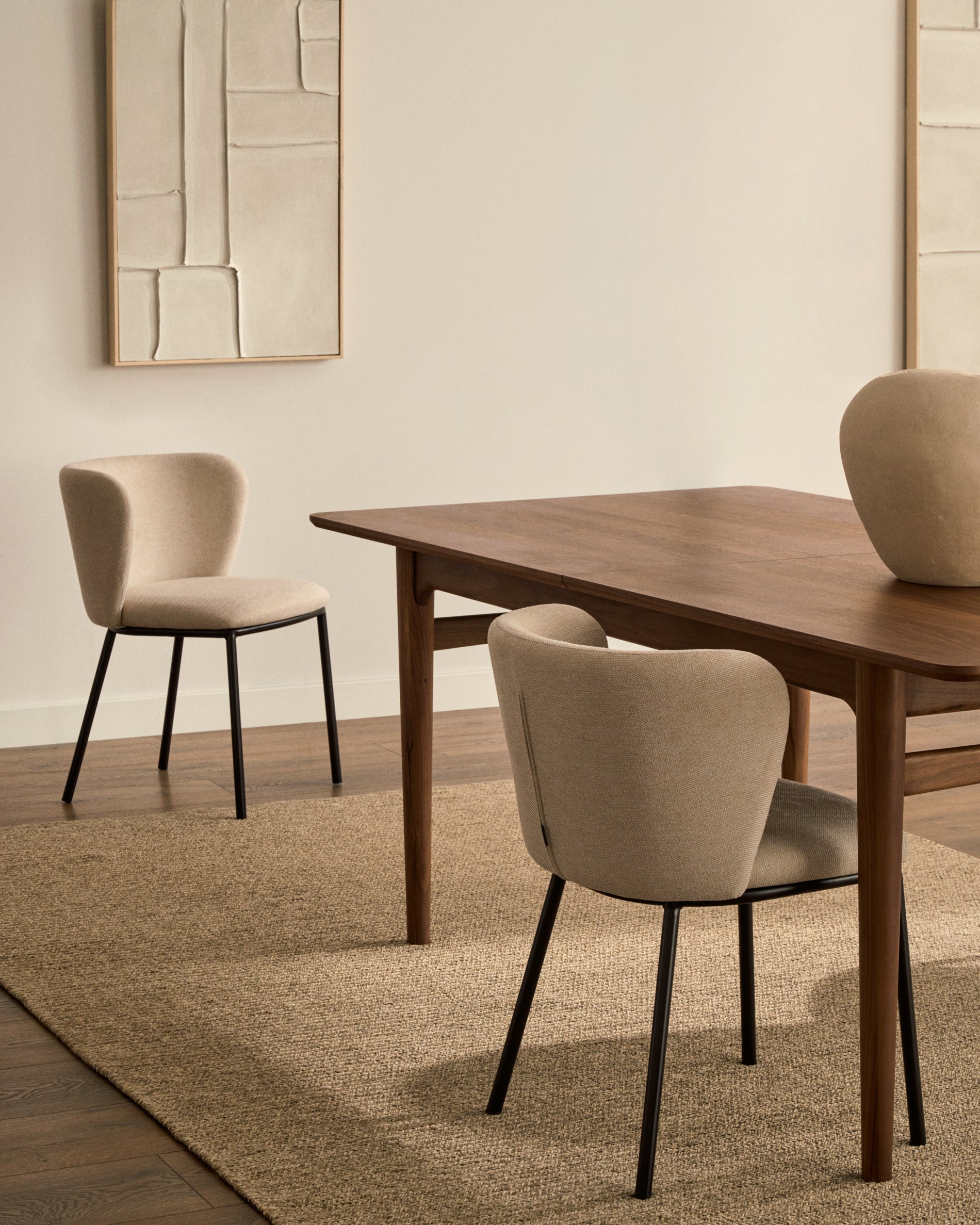 Ciselia chair in beige chenille and steel legs with black finish FSC Mix Credit