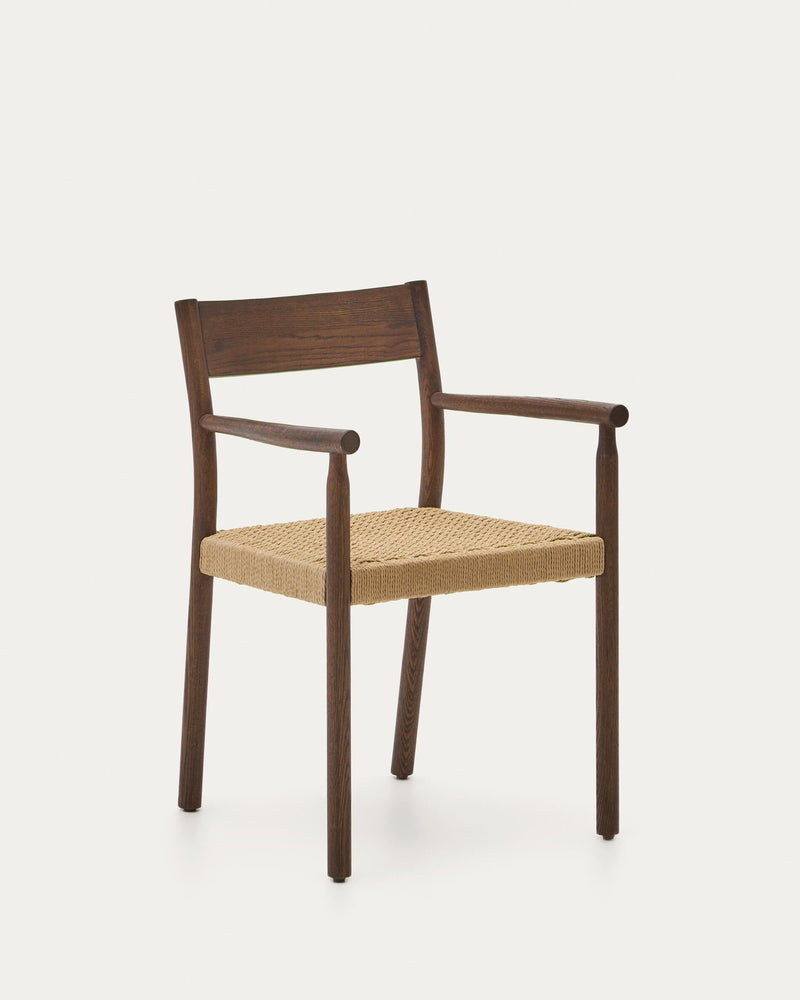 Yalia chair in solid oak wood with walnut finish and rope seat FSC Mix Credit