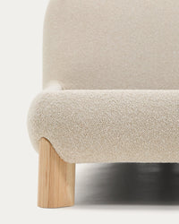 Odina ecru bouclé bed with removable cover and solid ash wood legs with natural finish for 160 x 200cm mattress