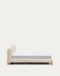 Odina ecru bouclé bed with removable cover and solid ash wood legs with natural finish for 160 x 200cm mattress
