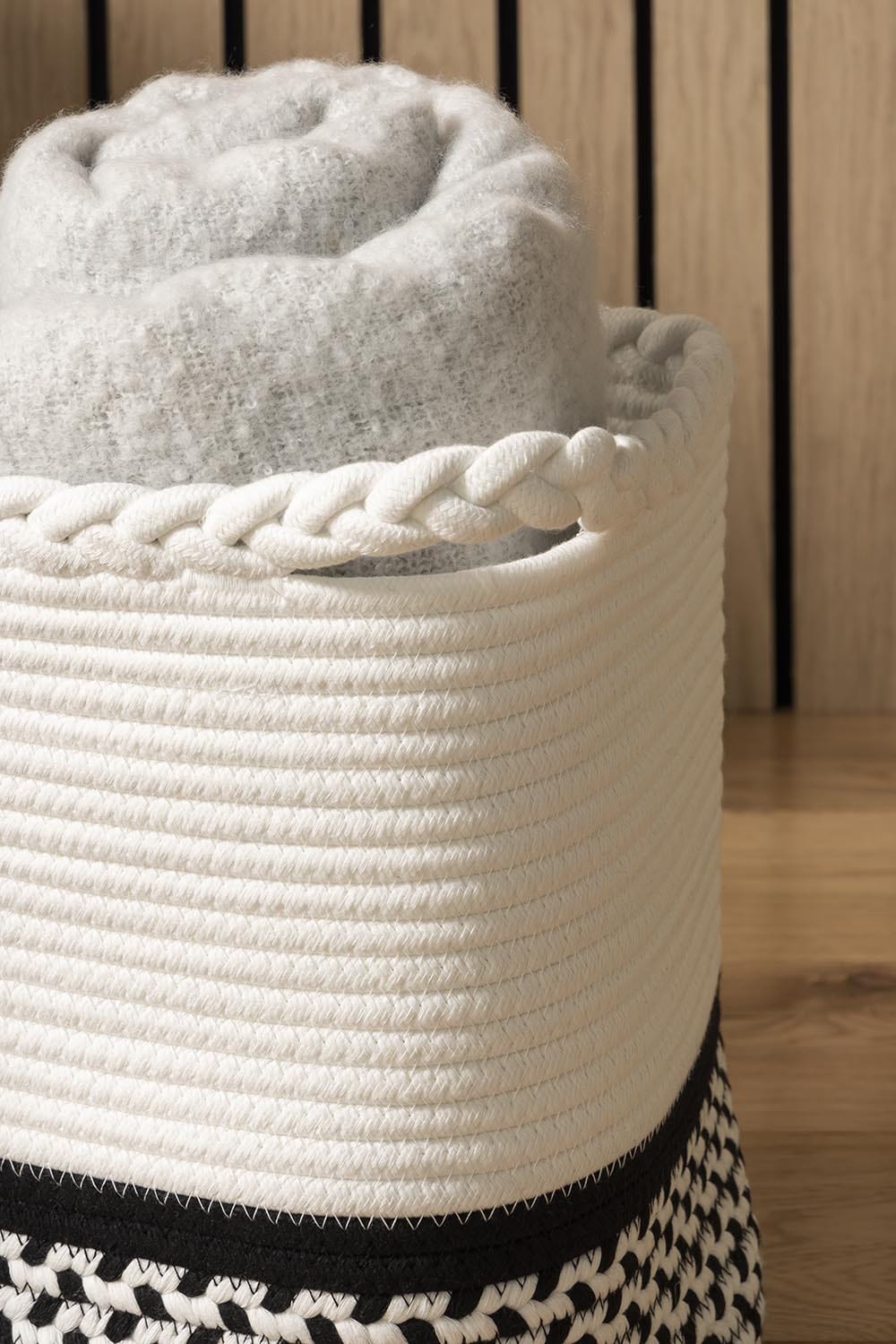 Plait Rope Storage Basket - Off White/Black