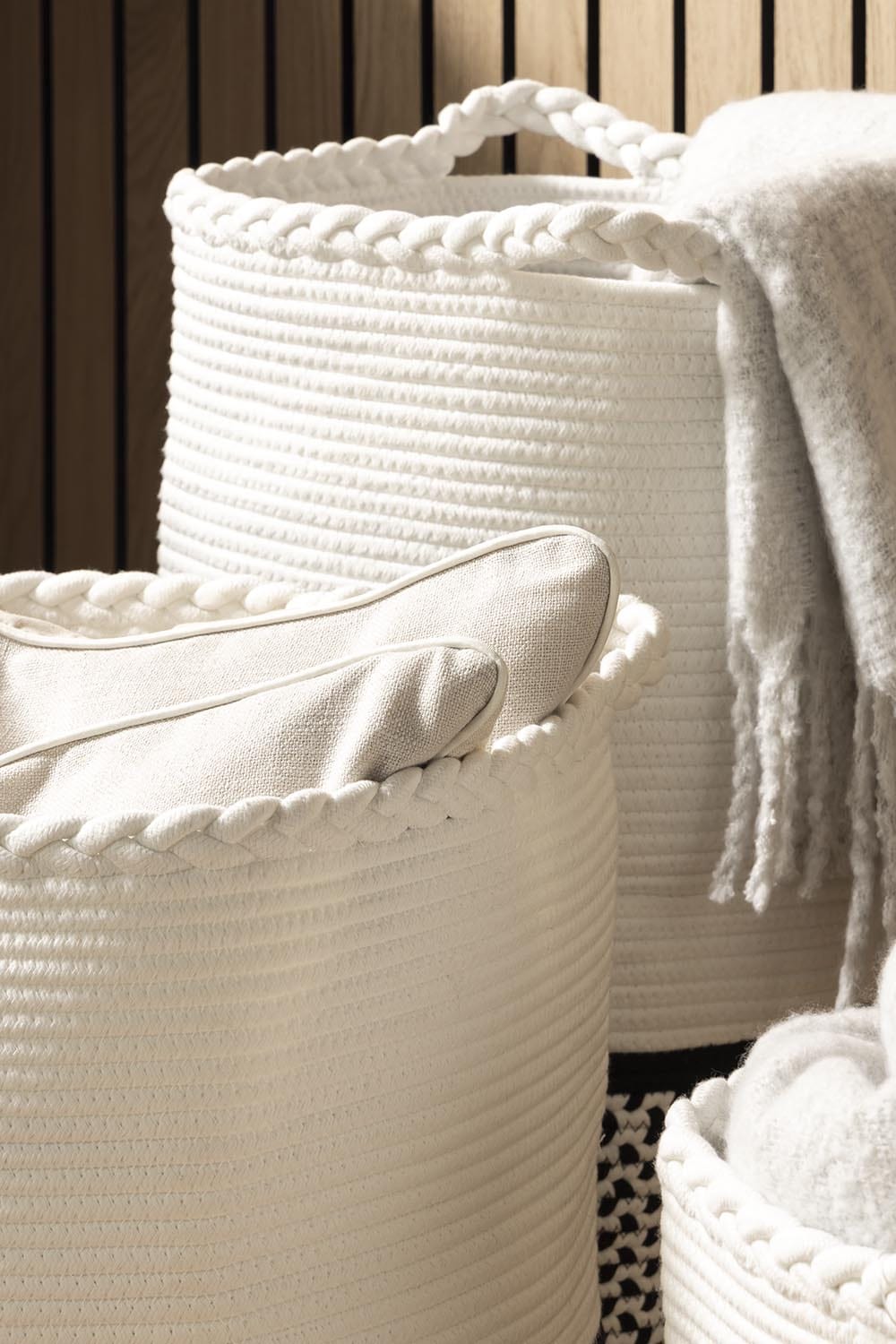Plait Rope Storage Basket - Off White/Black